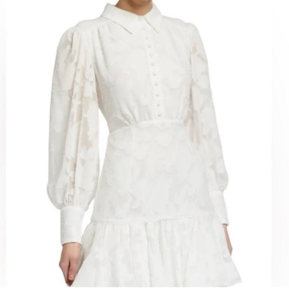 Bardot Maisy Floral Ruffled Long Sleeve Feminine White Mini Dress Size Large - Picture 4 of 16